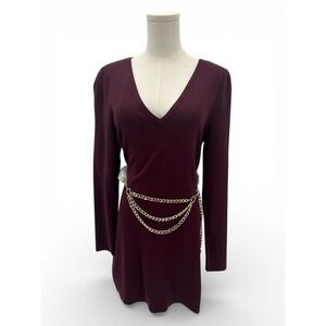 NWT INC International Concepts Sweater Dress Womens Large Burgundy Knit Belted